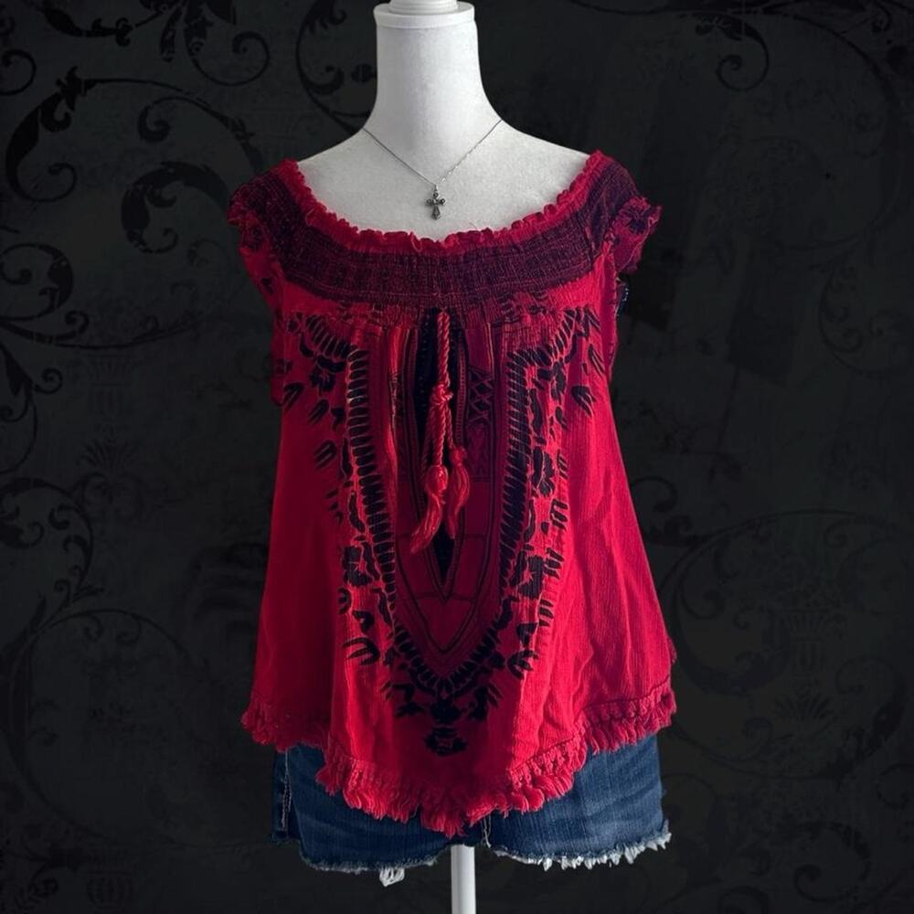 bold black tribal-inspired red fairy boho whimsical sleeveless top